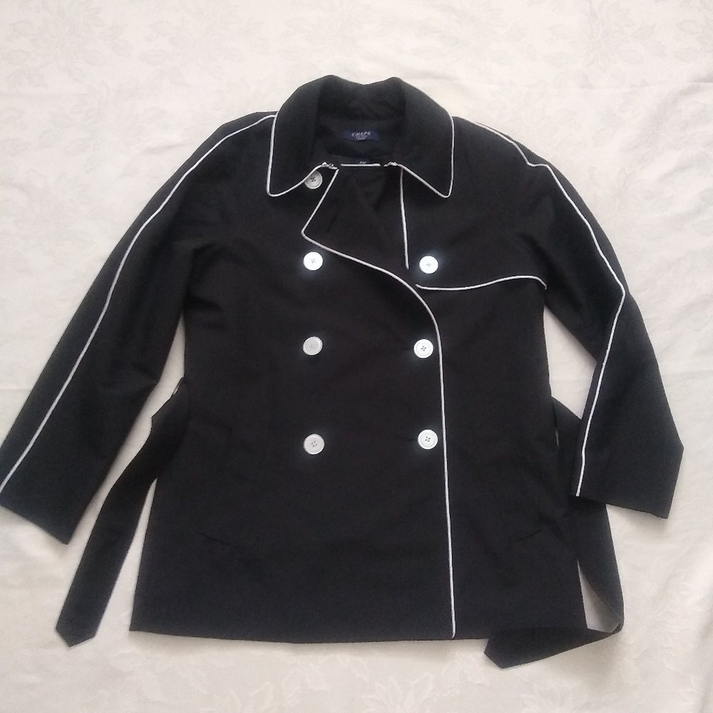 Chaps Ralph Lauren contrast piping cropped trench double breasted belted